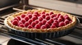 Homemade raspberry pie in the oven.